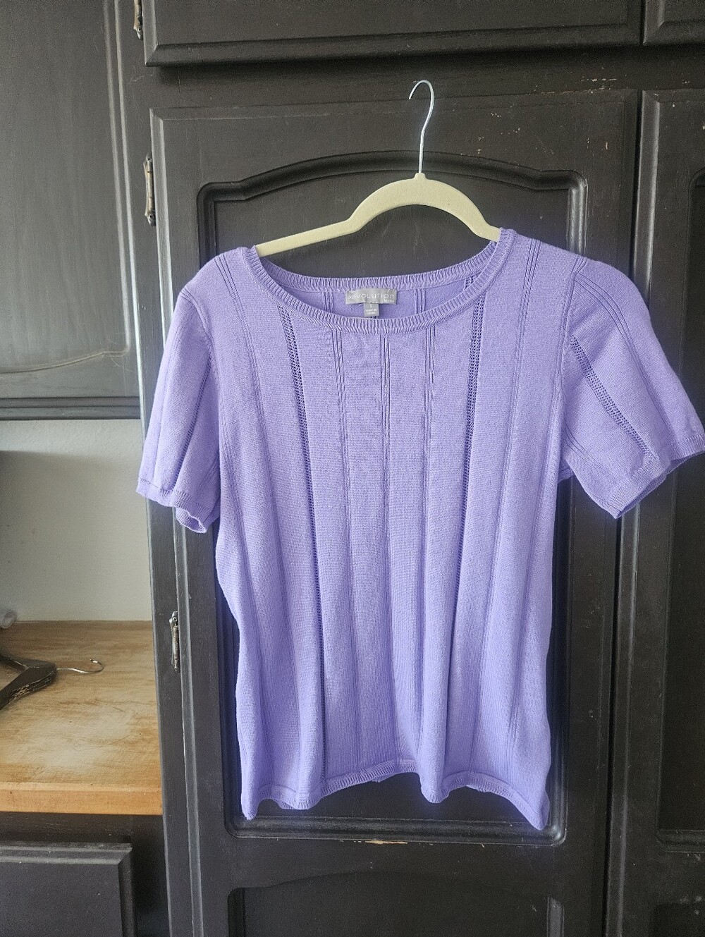 evolution By Cyrus Lilac Pointelle Short Sleeve Sweater